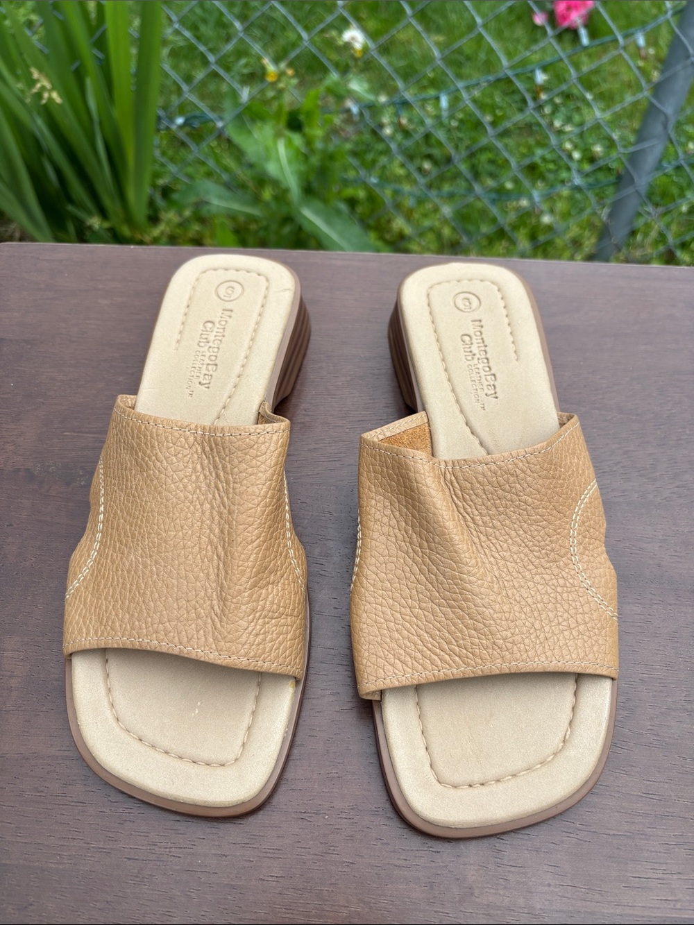Montego Bay Club Tan Leather Slide Mules. Leather Collection